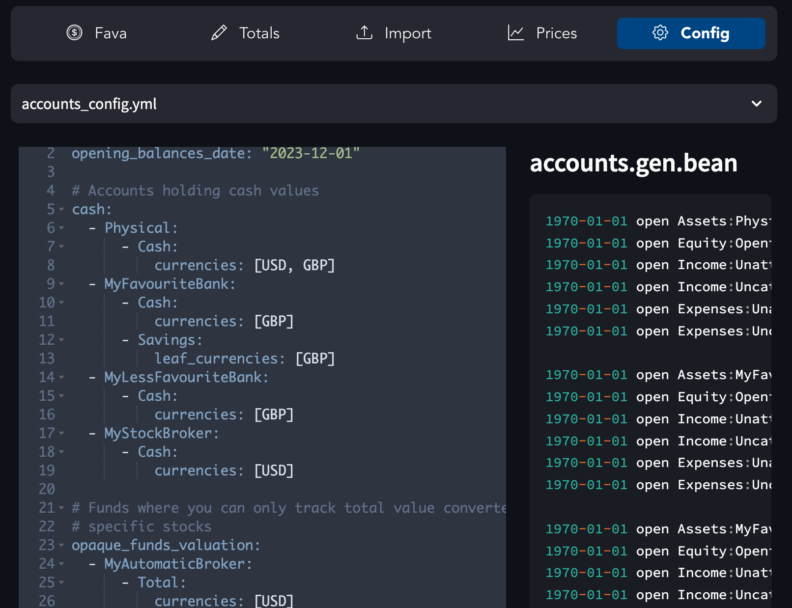 Accounts config