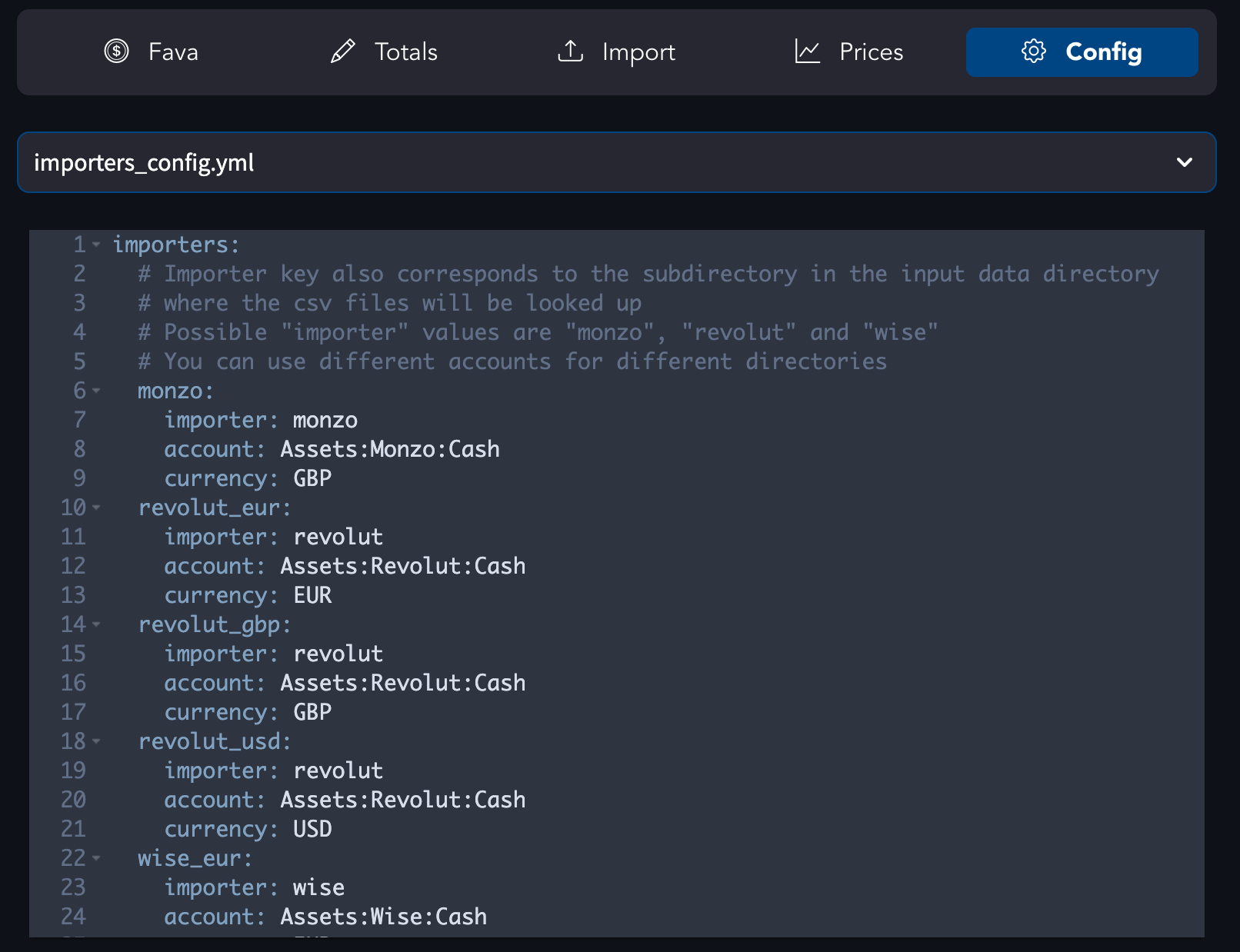 Importers config
